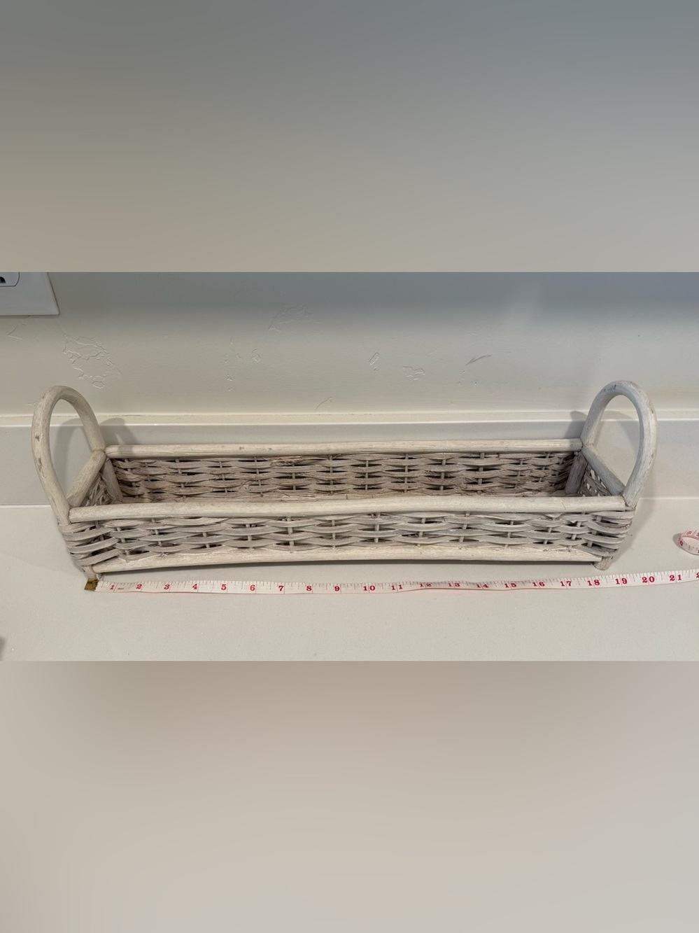 White Wicker Long Tray Basket with Handles